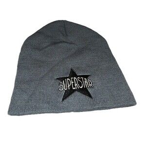 Gray Superstar Embroidered On A Black Star One Size Beanie